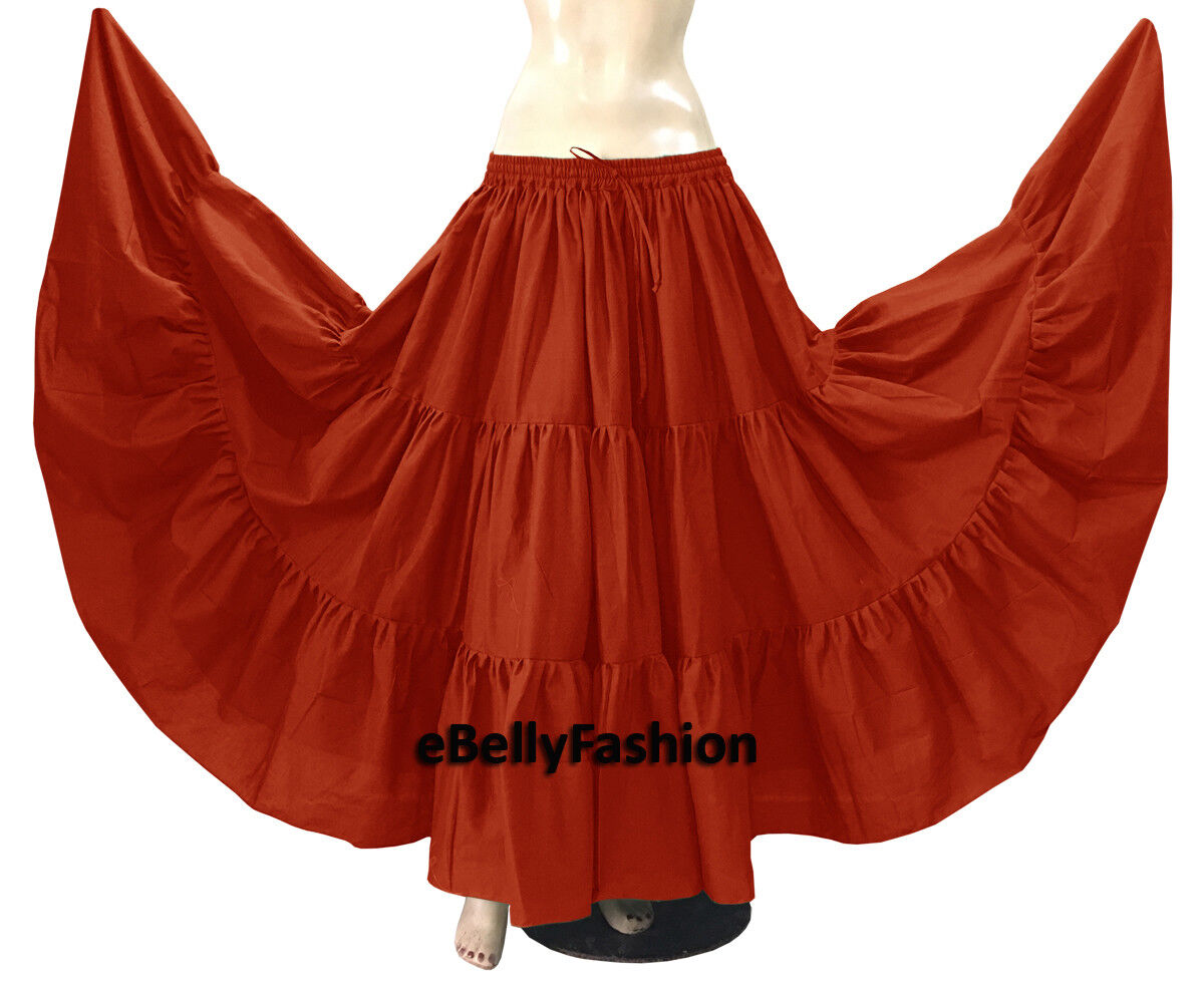Fire Brick Cotton Gypsy Skirt 3 Tier 10 Yard Belly Dance Tribal  Flamenco Jupe