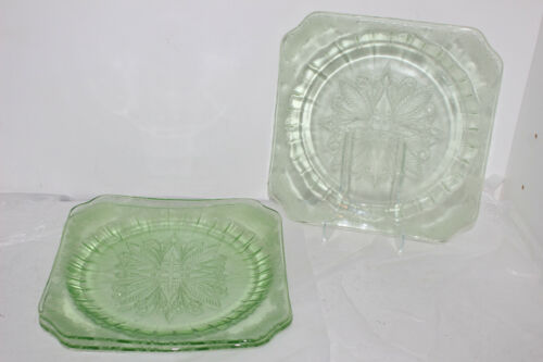 Set Of 3 Jeannette Adam Green Uranium/vaseline Depression Glass 9" Dinner Plates
