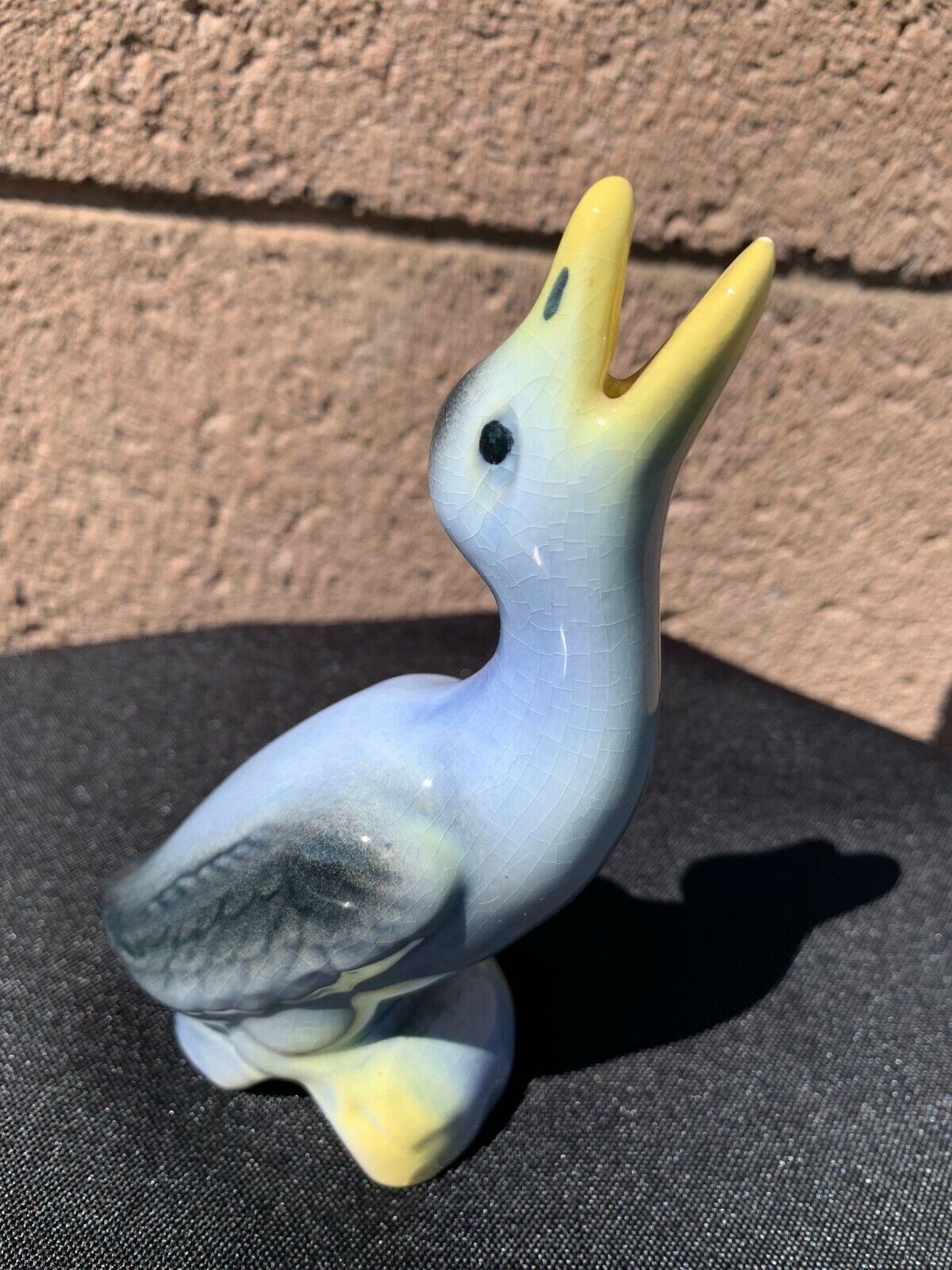 Vintage Ceramic Blue & Yellow Bird Pie Funnel Vent
