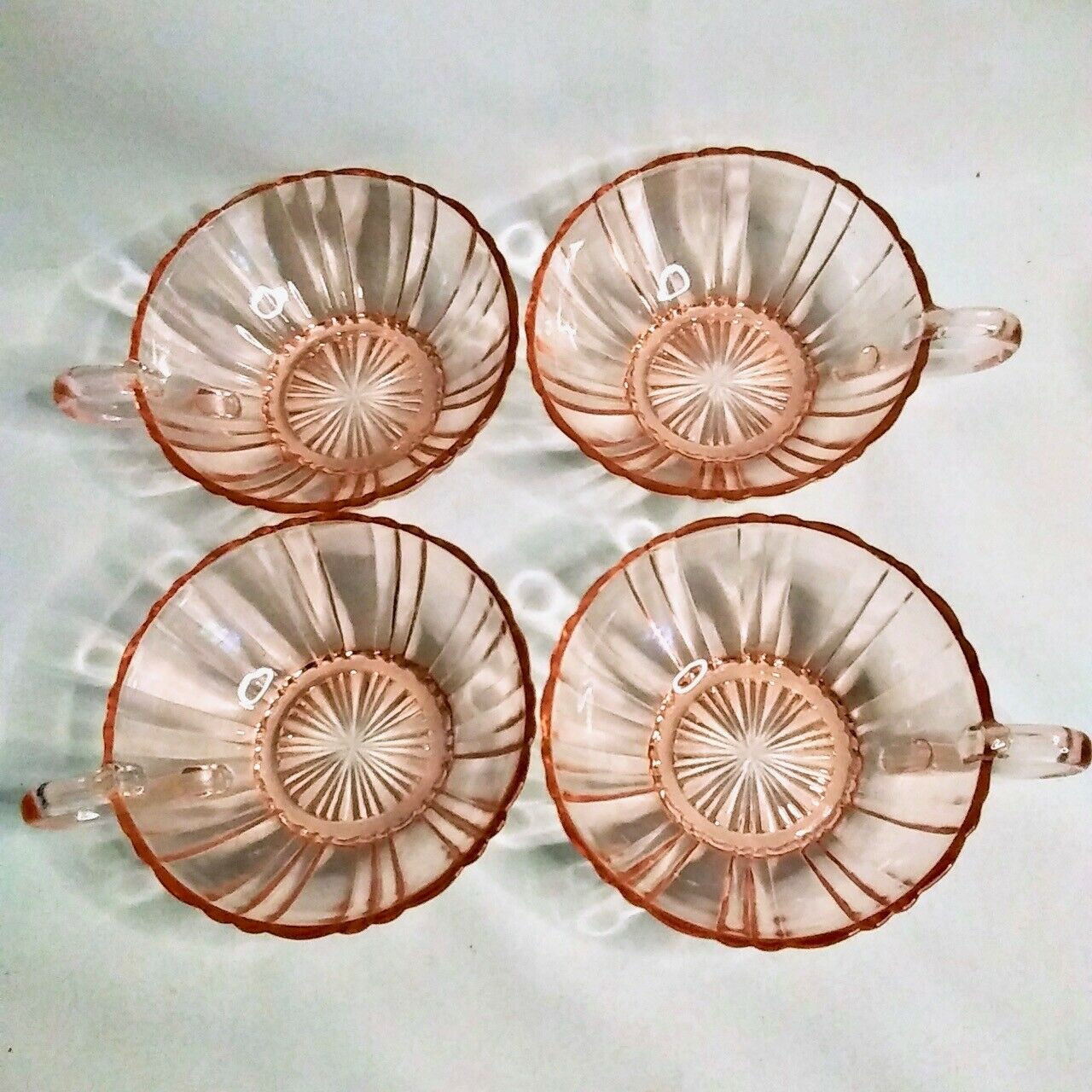 Vintage Rose Pink Depression Glass Punch Tea Coffee Cups - Lot Of 4