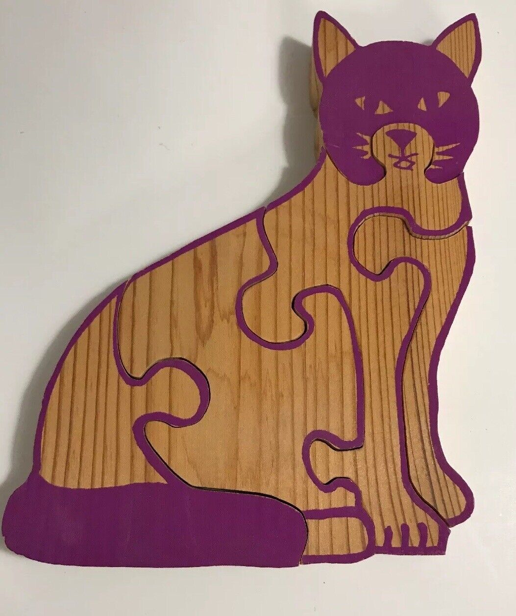 5 Piece Wooden Cat Puzzle Wood Chunky Kids Cats Kitten Purple And Wood