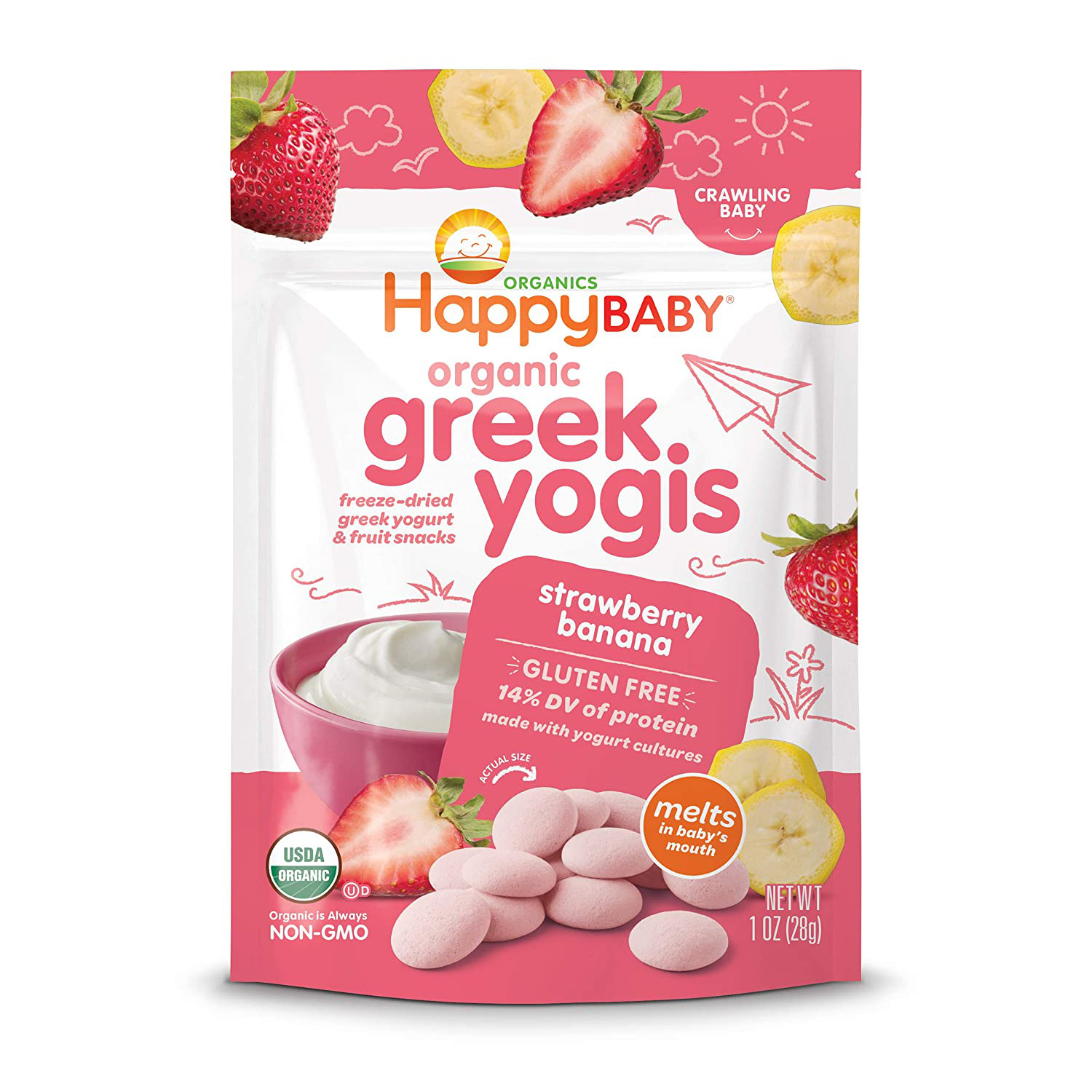 Happy Baby Organics Greek Yogis Freeze-dried Greek Yogurt And Fruit Snacks, Stra