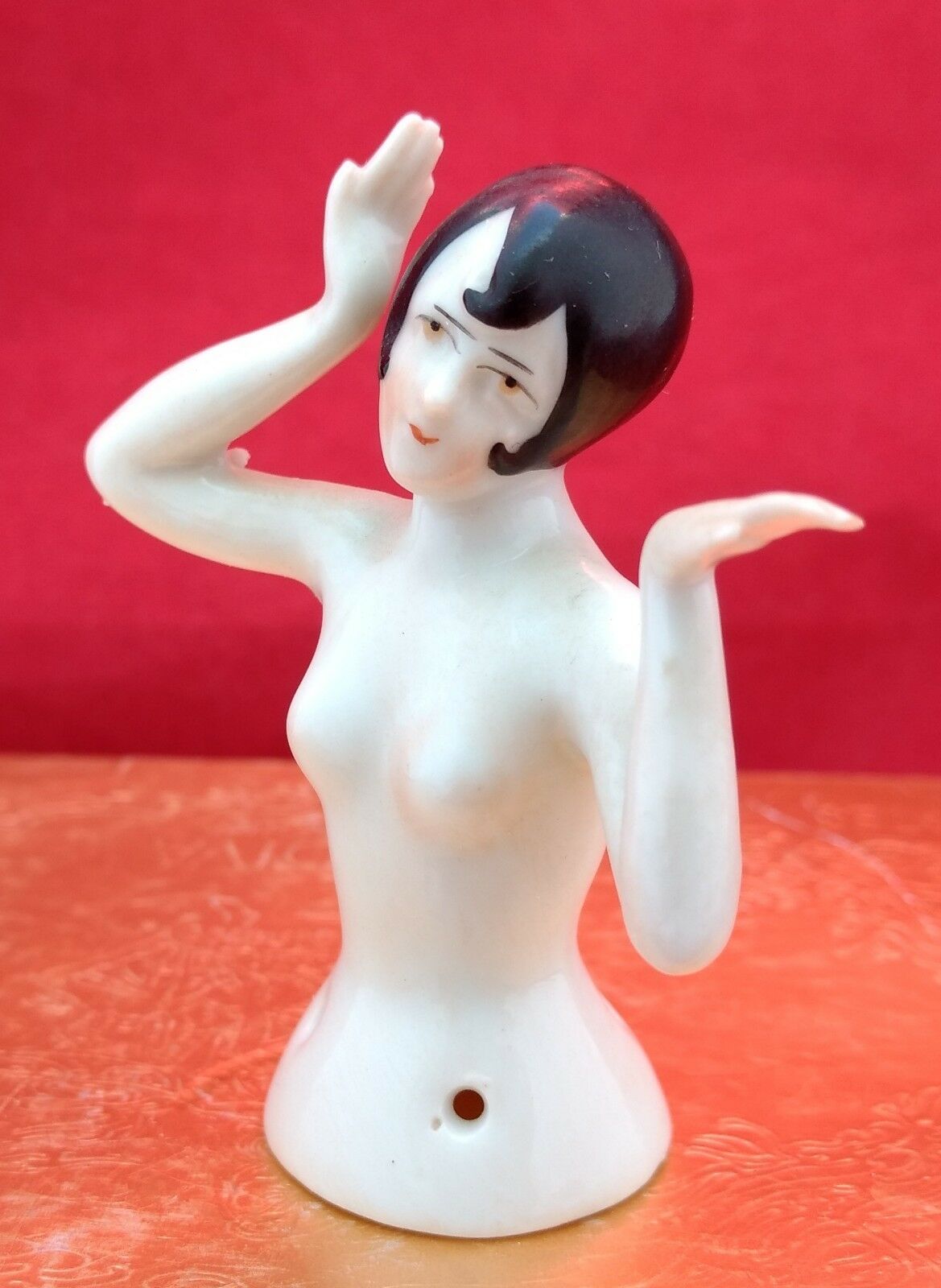 Half-doll Porcelain Flapper Arms Away Antique Germany Nude 2-1/2” Pin Cushion