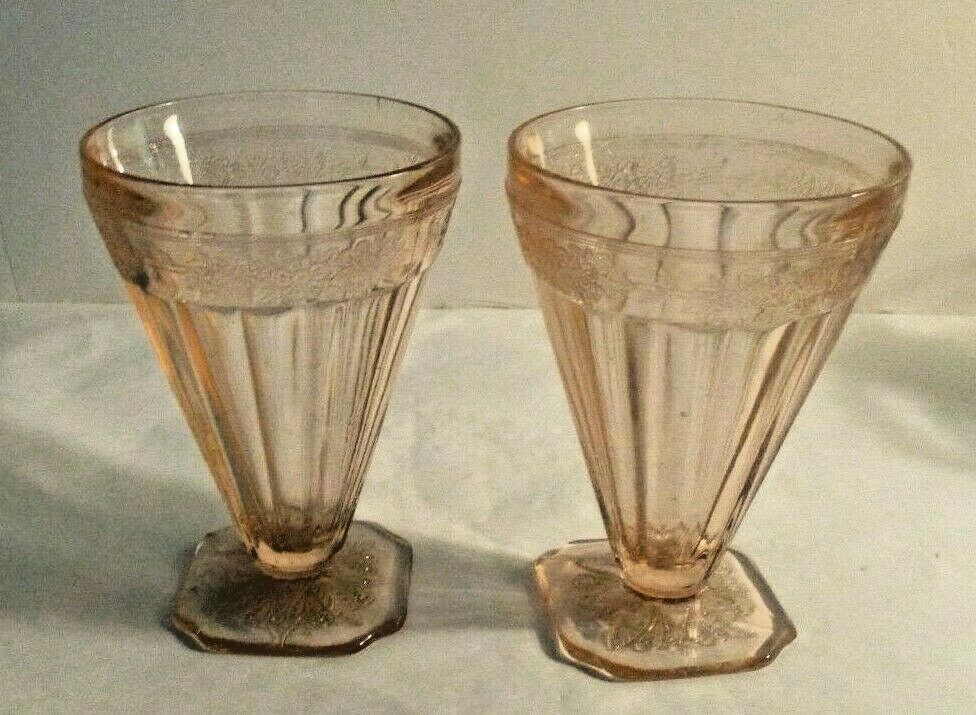 2 Adam Pink Depression Glass  Ft. Water Tumblers 4 1/2" 7 Oz  Perfect Condition