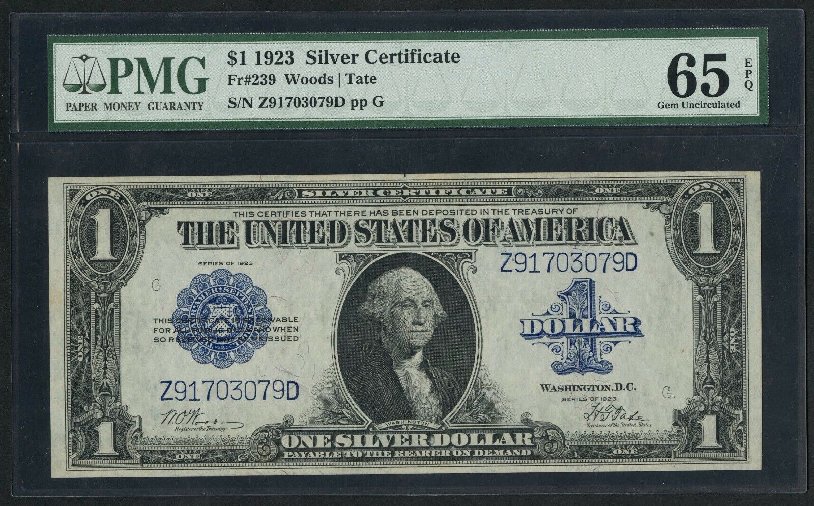 Fr239 $1 1923 Series Silver Certificate Pmg 65 Epq Gem Unc Wlm4350