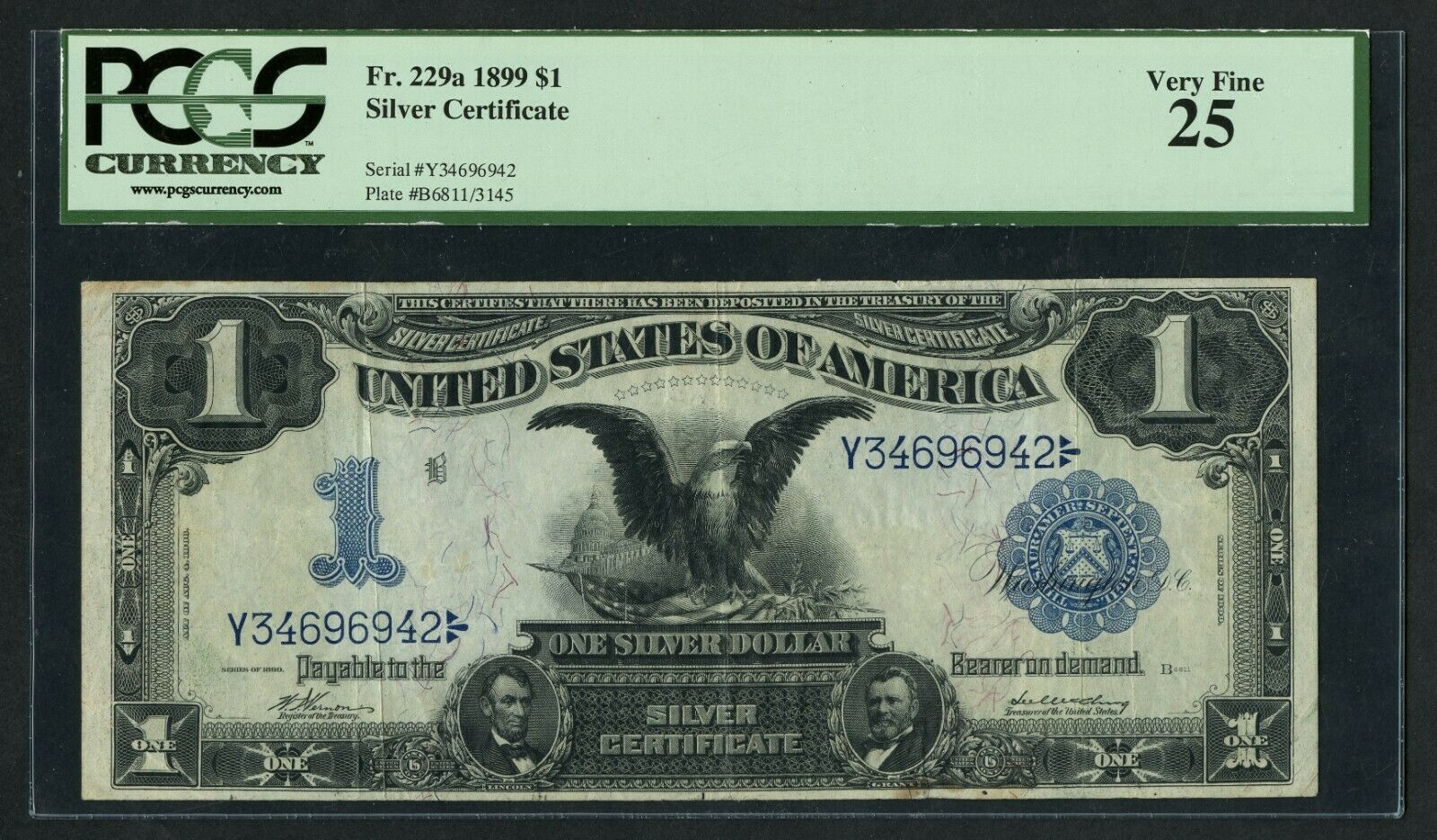 Fr229a $1 1899 Silver Cert Pcgs 25 Very Fine Wlm9266