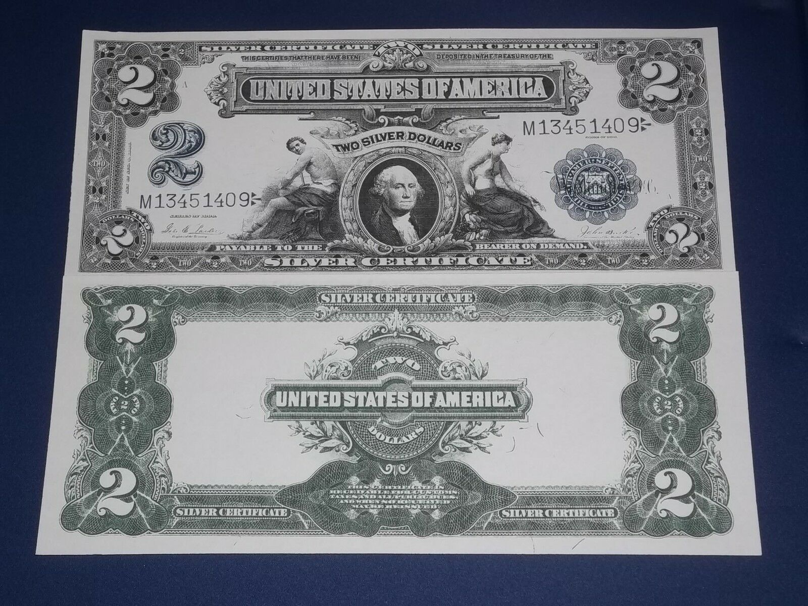 Nice Looking Crisp Unc. 1899 $2 Silver Certificate Copy