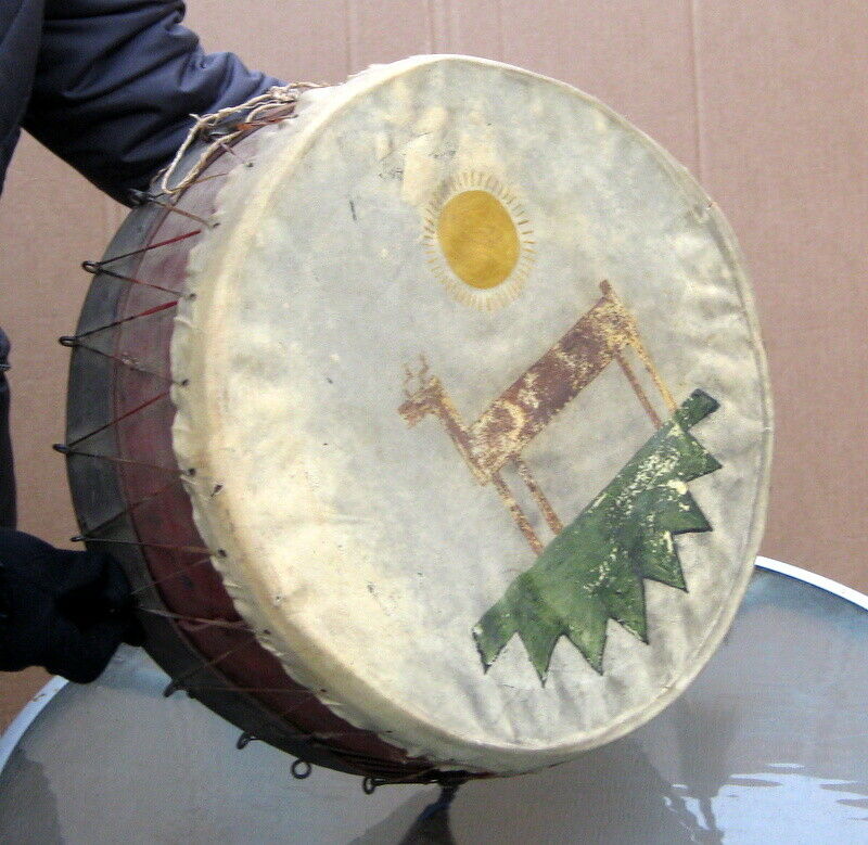 Native American Indian Primitive Antique Snare Drum Bentwood Shaker Storage Box