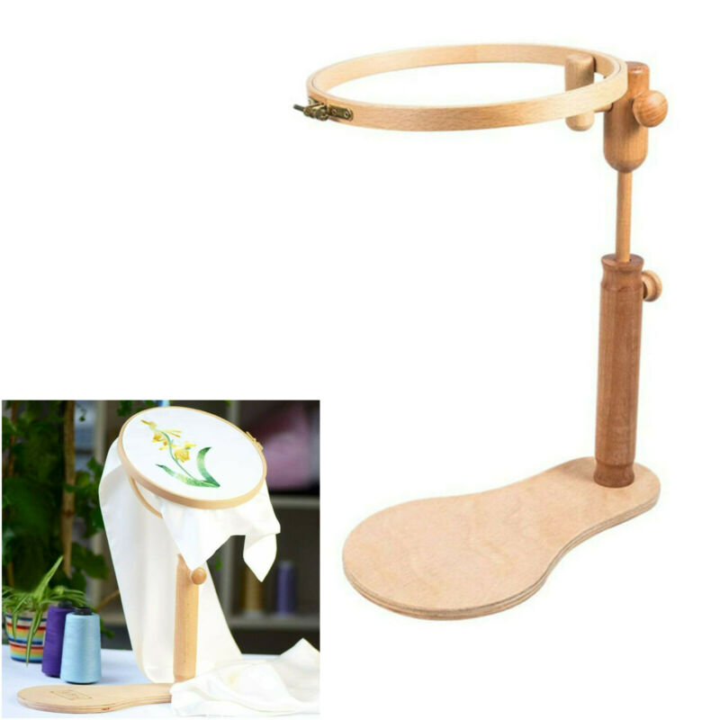 Rotating Cross Stitch Frame Desktop Lap Stand Embroidery Wooden Holder 9.5" Dia.