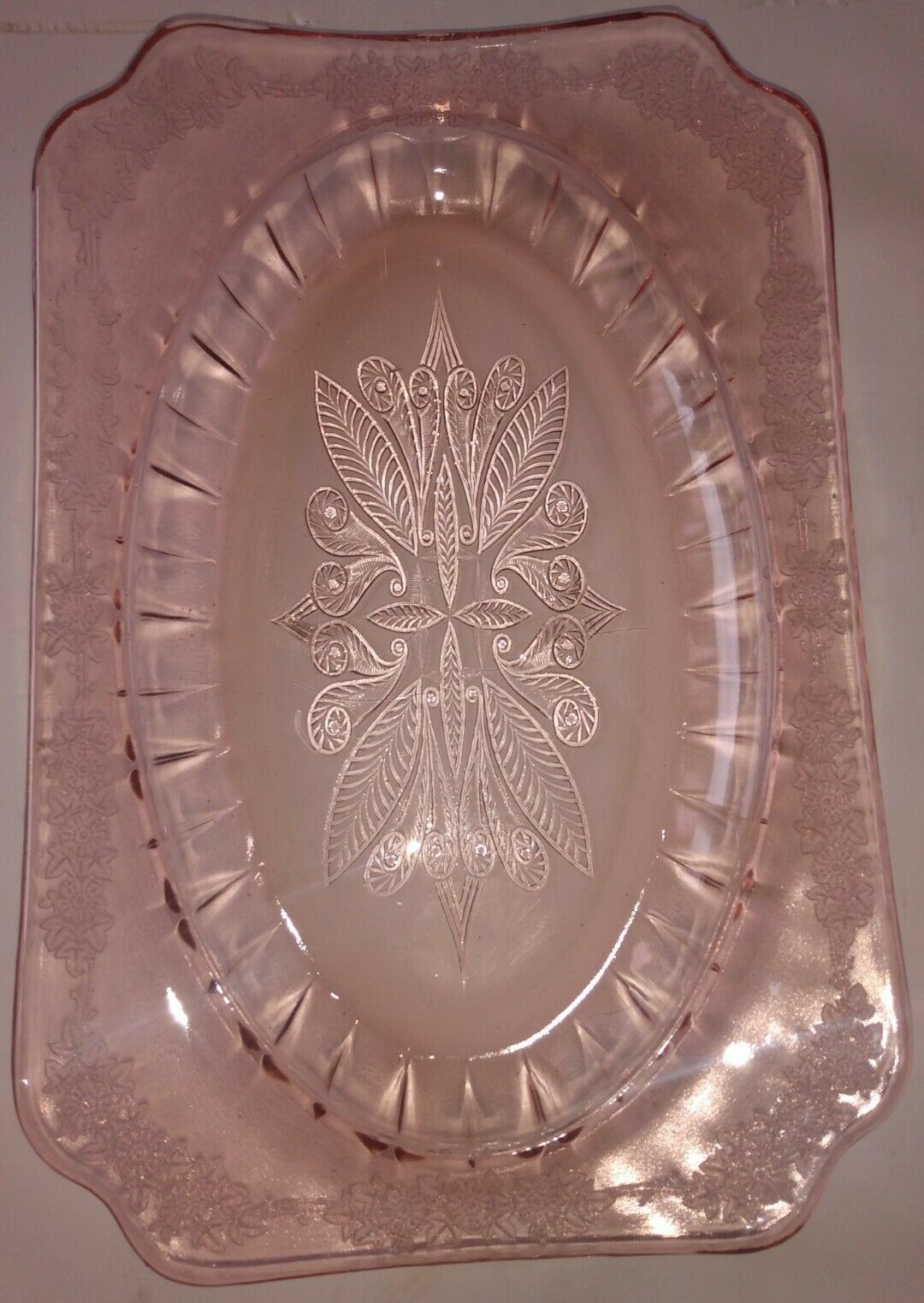 Vintage Jeanette Pink Depression Glass 11.75" X 7.75" X1" Platter "adam" 1932-34