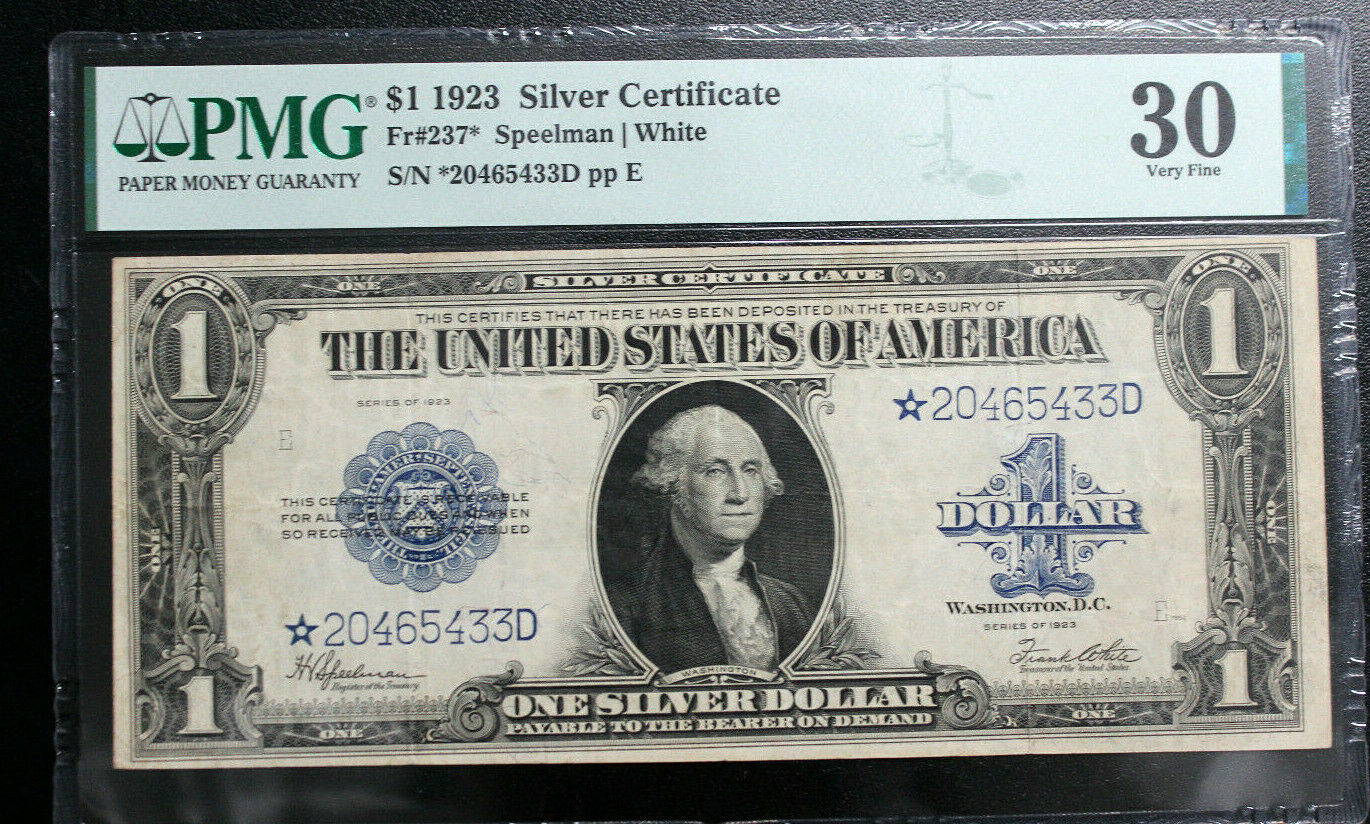 1923 Silver Certificate $1 One Dollar Bill Pmg 30  Very Fine Fr #237* Star