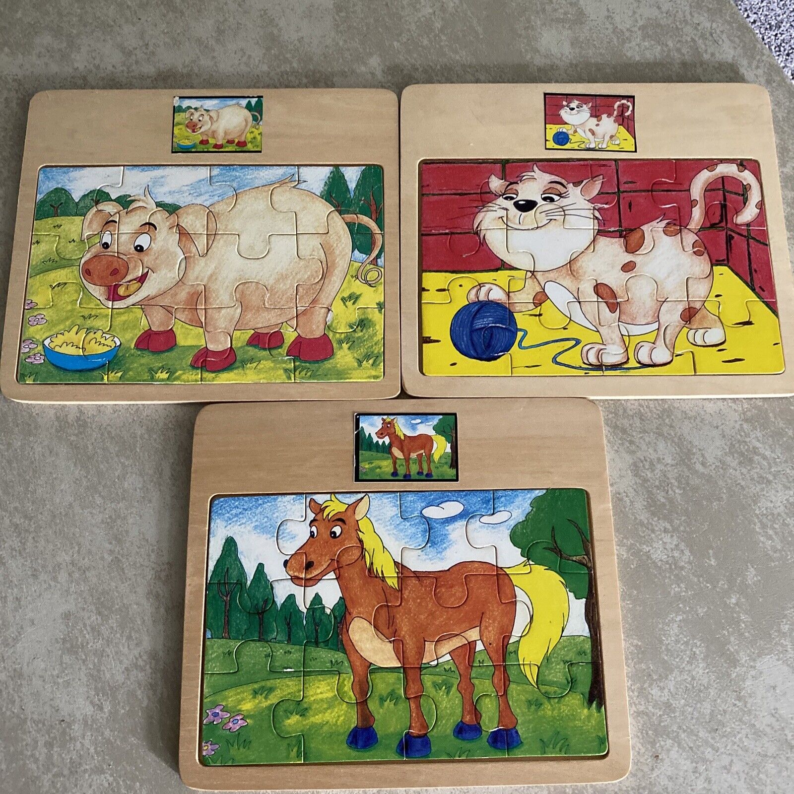 3 Little Moppet Kids Wooden Puzzle Happy Animals 3+