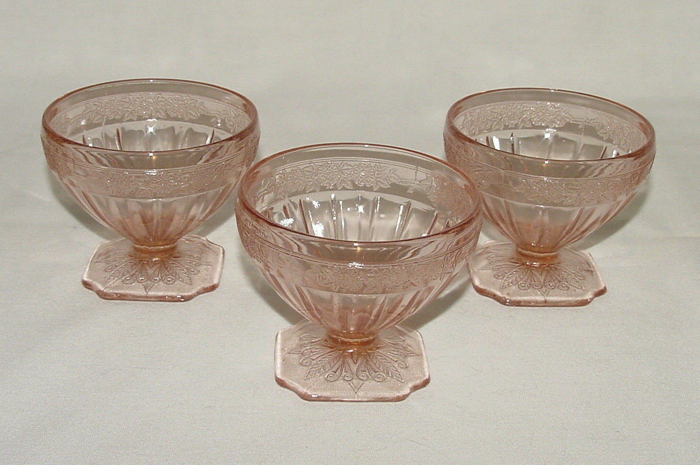 Set Of Three Perfect Vintage Pink Jeannette "adam" Sherbet Dishes!!