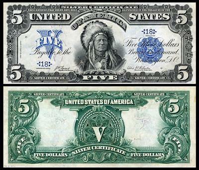 Beautiful 1899 $5 Silver Certificate Indian Chief Copy Please Read Description!