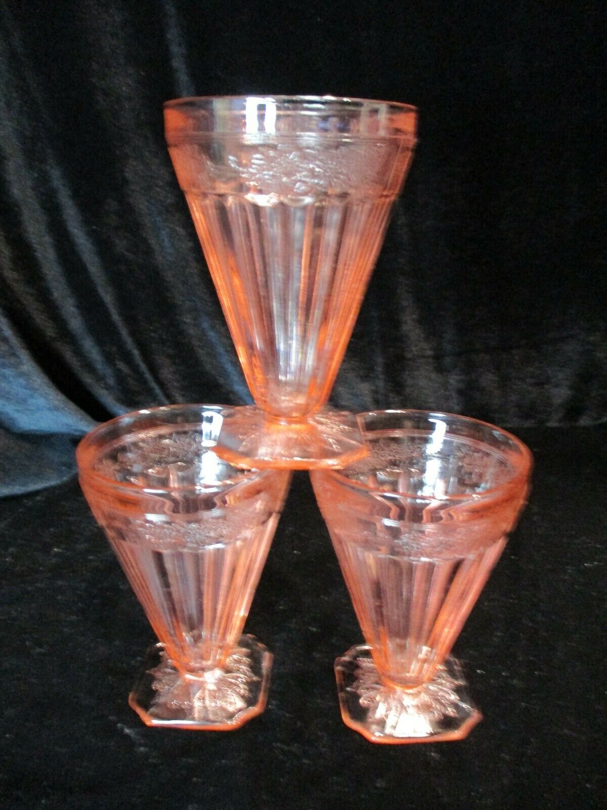 Vintage Adams Pink Depression Glass Jeannette 3 Tumblers 4 5/8" Tall Square Base