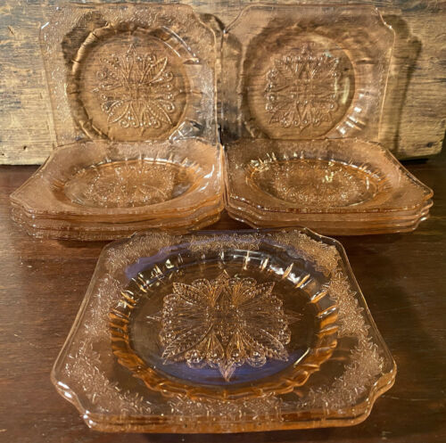 Jeannette Glass Adam Pink Depression Bread & Butter Plate Set Of 12