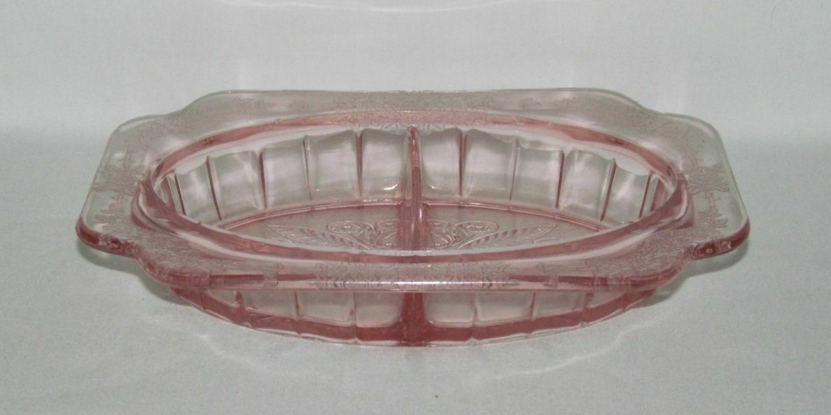 Jeannette Glass Co. Adam Pink Oval 2-part Divided Relish