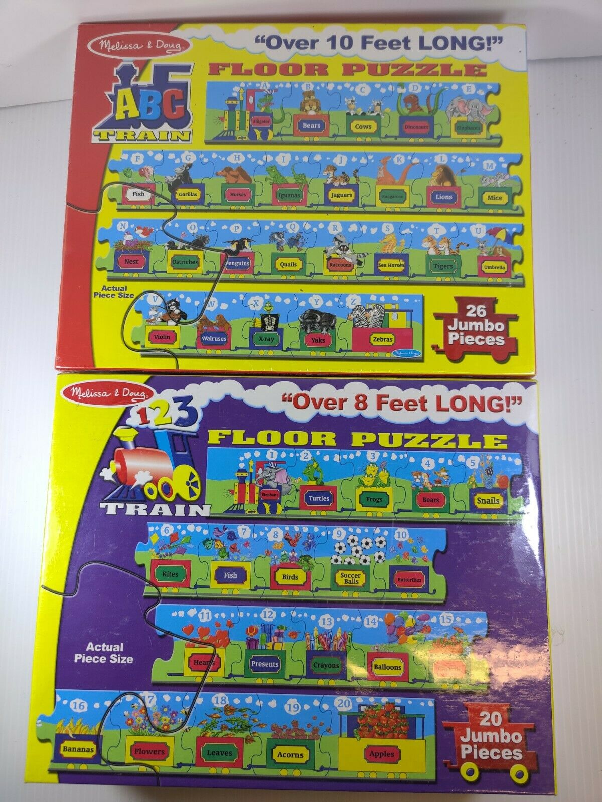 Lot Of 2 Melissa And Doug Floor Puzzle Abc 123 Train New Sealed